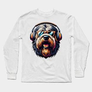 Briard as Smiling DJ in Bold Japanese Art Style Long Sleeve T-Shirt